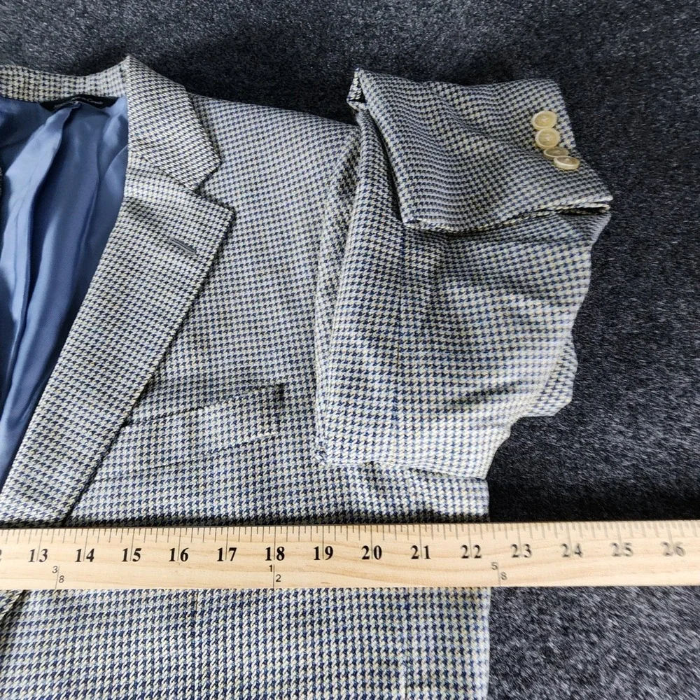 Samuelsohn‎ Mens 40R Silk Wool Houndstooth Sport Coat Blazer Blue & Tan EUC